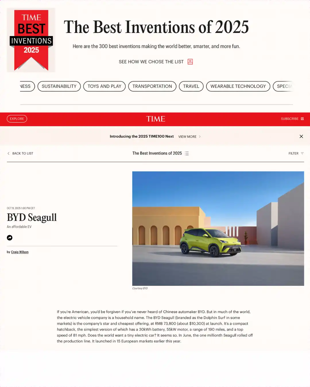 BYD Dolphin MIni Revista Time 2025 2